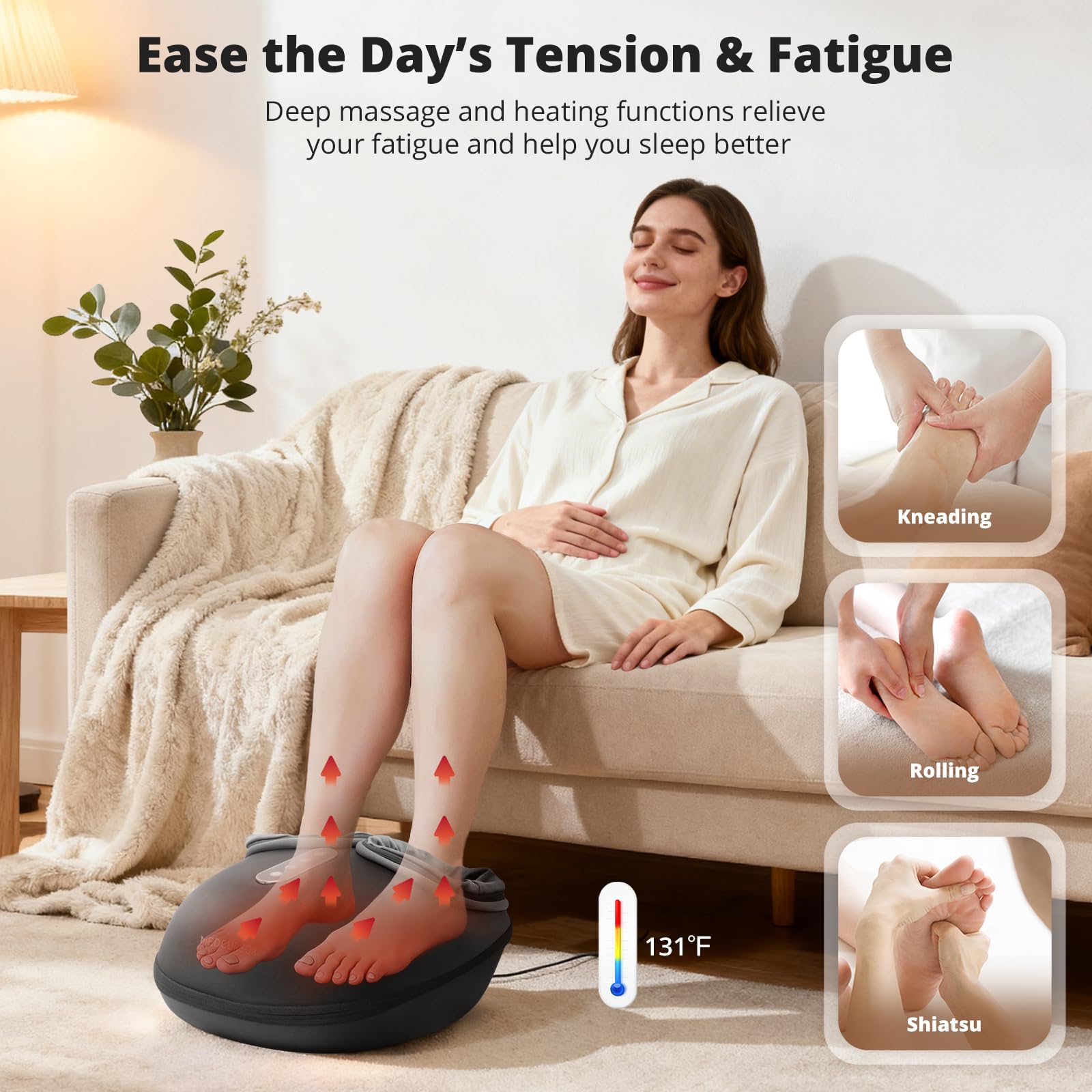 Medcursor Electric Shiatsu Foot Massager Machine with Soothing Heat, Deep Kneading for Foot Pain and Circulation, Multi-Level Settings & Air Compression, for Home or Office Use 🍁 All In One Marketplace Canada