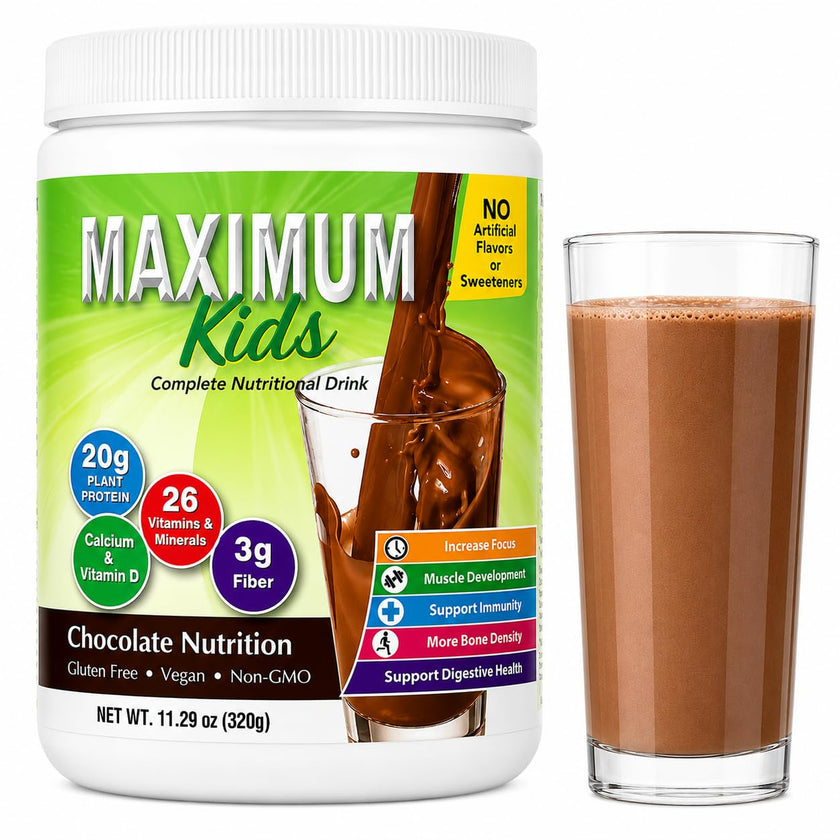 Maximum Kids Complete ORGANIC Powder Mix - Great TASTING, EASY to use, complete nutritional drink with 26 vitamins & Minerals, 20g of Plant Protein, 3g of Fiber. Kid TESTED! Parents APPROVED! 🍁 All In One Marketplace Canada