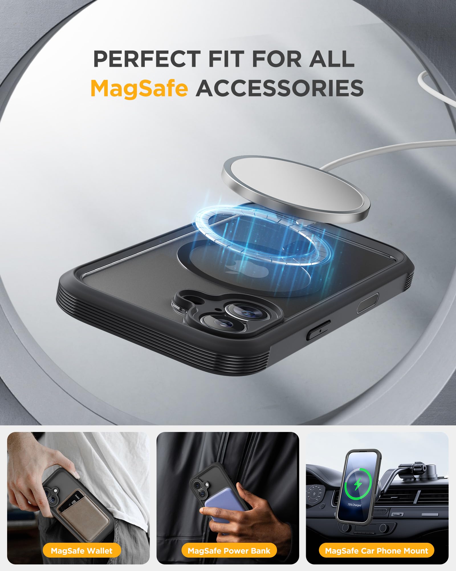 Miracase for iPhone 17 Case 6.3'', Full-Body Bumper Military Grade Drop Protection Outdoor Phone case with Built-in Glass Screen &Camera Control,Easy Installation,No Gap,Compatible with MagSafe,Black 🍁 All In One Marketplace Canada