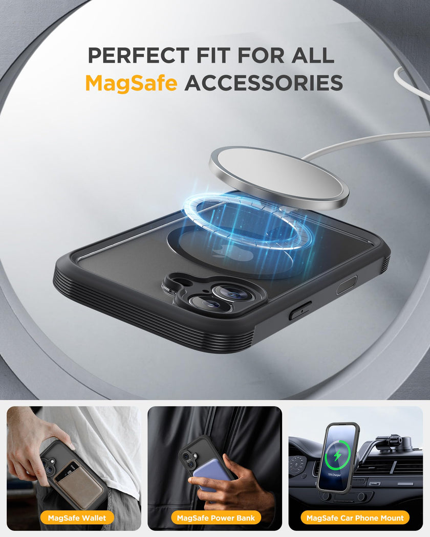 Miracase for iPhone 17 Case 6.3'', Full-Body Bumper Military Grade Drop Protection Outdoor Phone case with Built-in Glass Screen &Camera Control,Easy Installation,No Gap,Compatible with MagSafe,Black 🍁 All In One Marketplace Canada