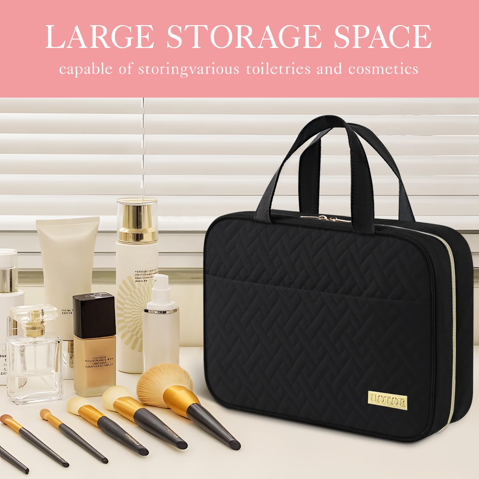 HOTOR Travel Toiletry Bag - Toiletry Bag w/Hanging Hook for Women & Men, Makeup Bag/Big Comparment, Waterproof for Travel Accessories, Travel Essentials, Small, Black 🍁 All In One Marketplace Canada