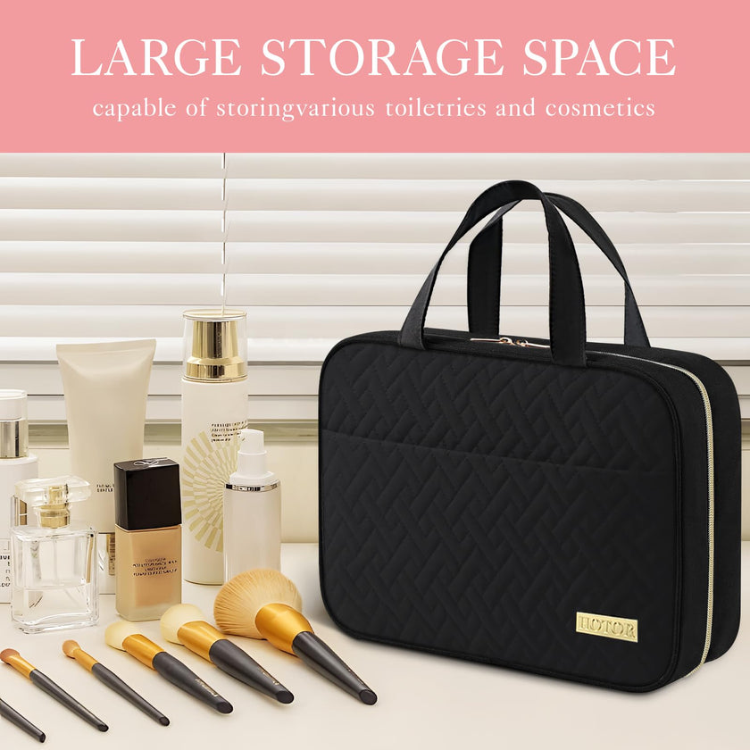 HOTOR Travel Toiletry Bag - Toiletry Bag w/Hanging Hook for Women & Men, Makeup Bag/Big Comparment, Waterproof for Travel Accessories, Travel Essentials, Small, Black 🍁 All In One Marketplace Canada