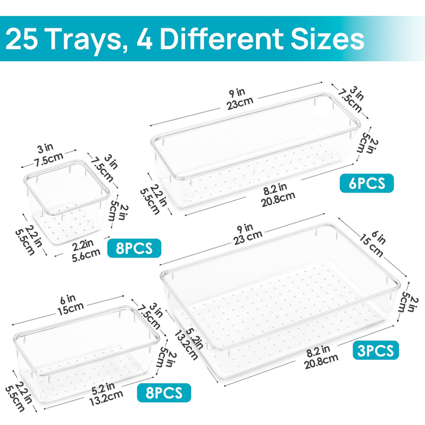 Vtopmart 25 PCS Plastic Clear Drawer Organizer, Acrylic Desk Drawer organizers, Organization and Storage for Makeup, Bathroom, Office, kitchen, Bedroom 🍁 All In One Marketplace Canada
