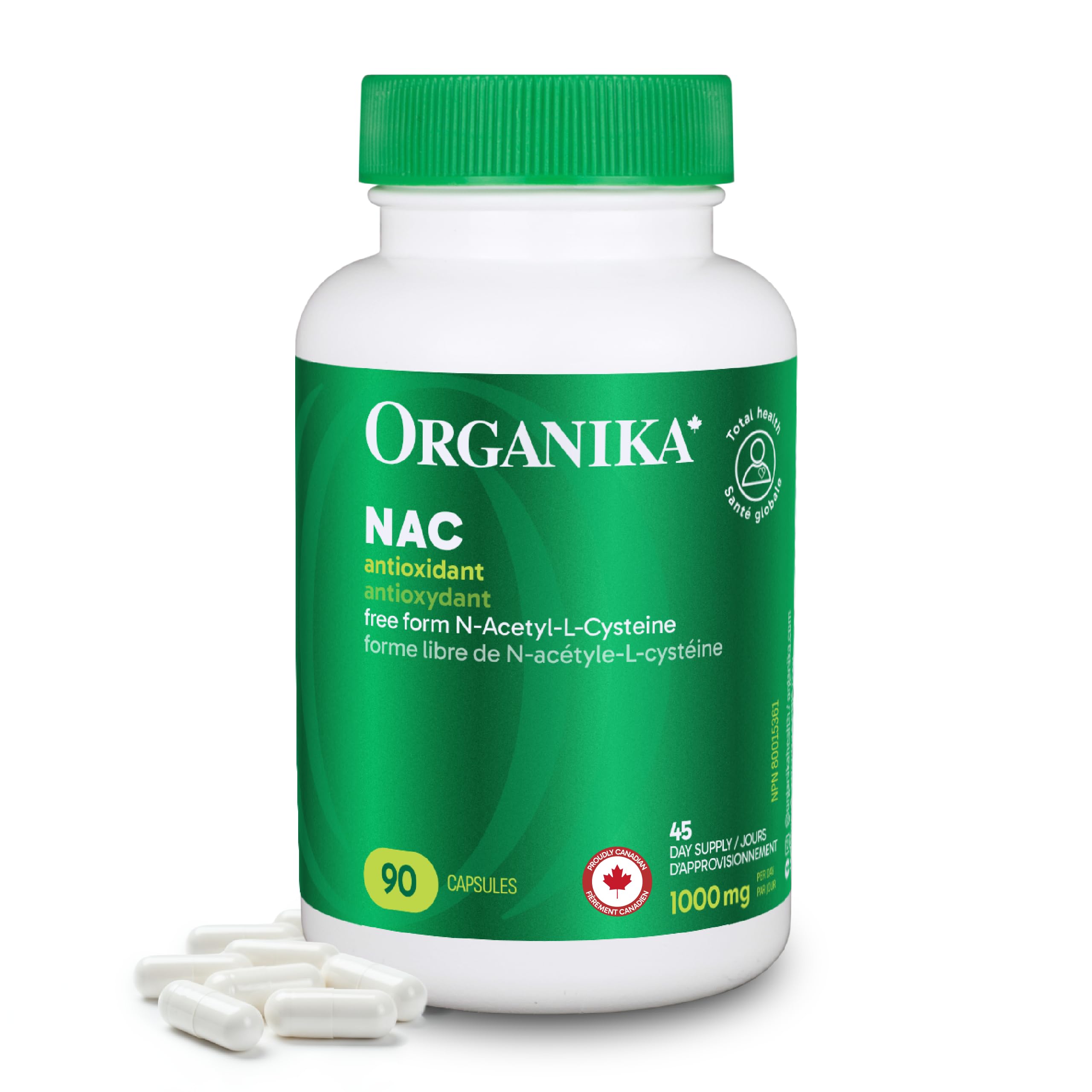Organika Canadian-Made NAC (N-Acetyl-L-Cysteine) 500mg- Supports Antioxidant Glutathione Levels, Immune System Support, Liver and Detox Support- 90 caps 🍁 All In One Marketplace Canada