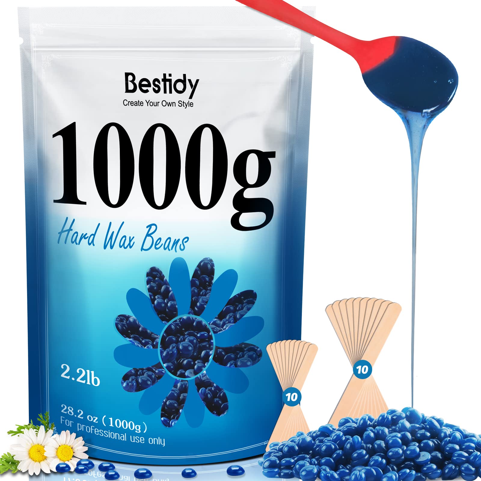 Bestidy Wax Beads, Waxing beans for Hair Removal, Women Men, Home Waxing for All Body and Brazilian Bikini Areas (Blue-1000g) 🍁 All In One Marketplace Canada