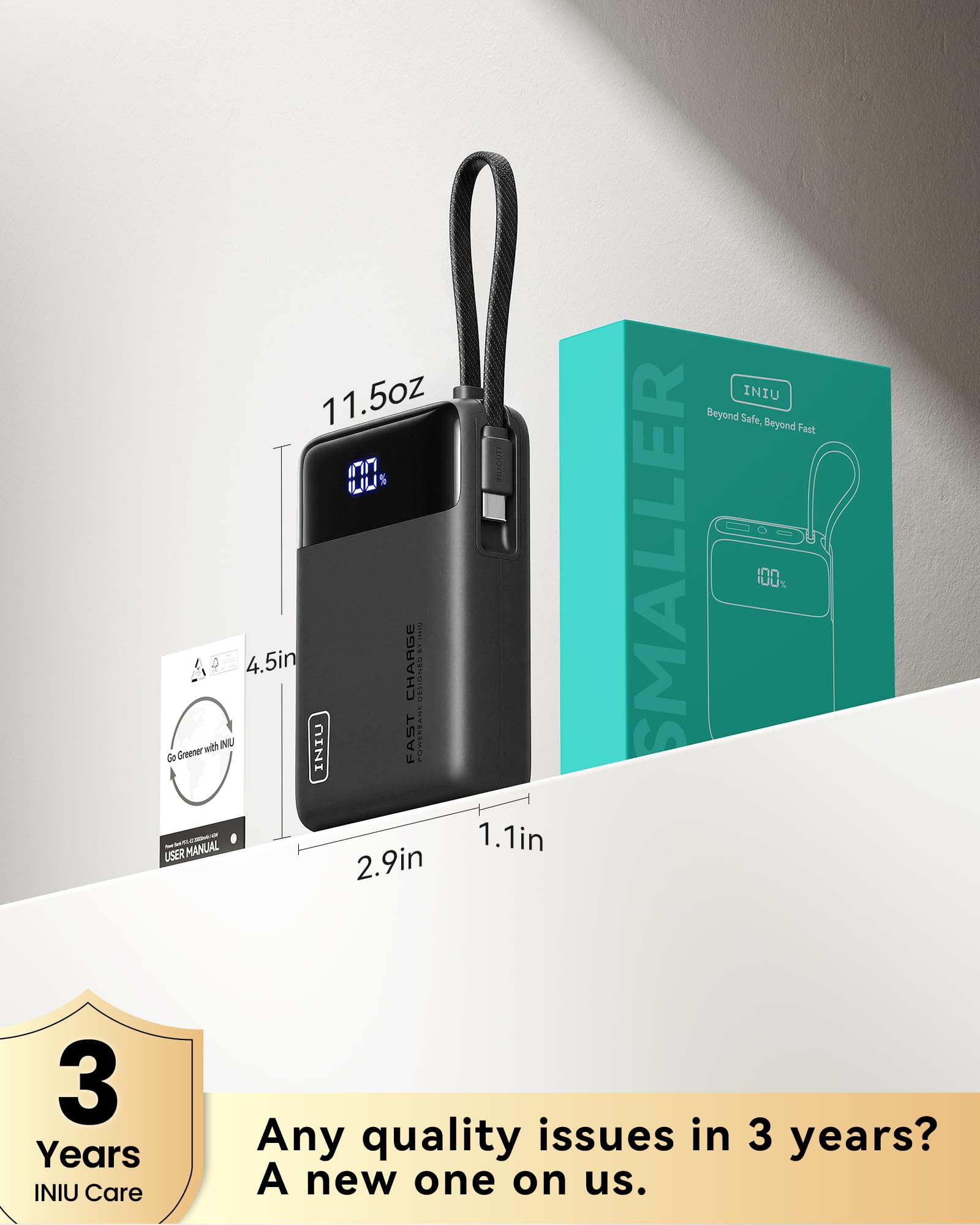 INIU 20000mAh Power Bank, Small 45W PD Fast Charging Portable Charger with Built-in USB C Cable, Flight-Safe Travel External Phone Battery Pack for iPhone 17 16 Pro Max Samsung S25 S26 Google iPad etc 🍁 All In One Marketplace Canada