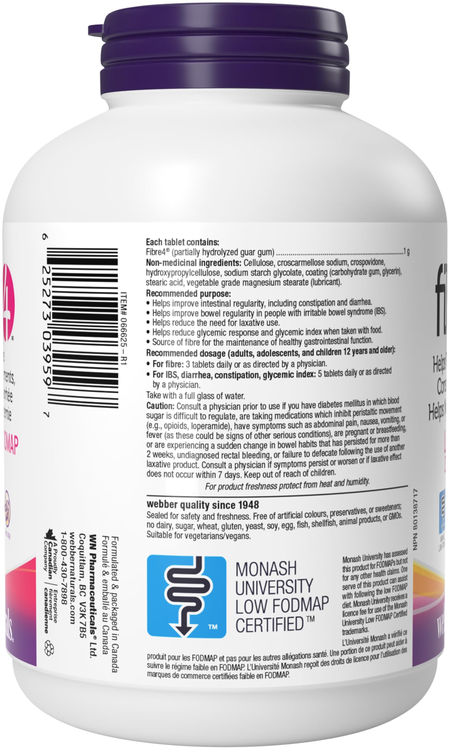 Webber Naturals The Right Fibre4 IBS Intestinal Discomfort Tablets, 150 Tablets, Fibre Supplement for Digestive Health, Low-FODMAP, Vegan 🍁 All In One Marketplace Canada