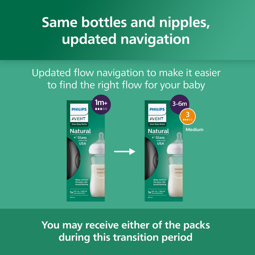 Philips Avent Natural Glass Baby Bottles with Natural Response Nipples (Medium Flow, Flow 3), 8oz, 3-pack, SCY913/03 🍁 All In One Marketplace Canada
