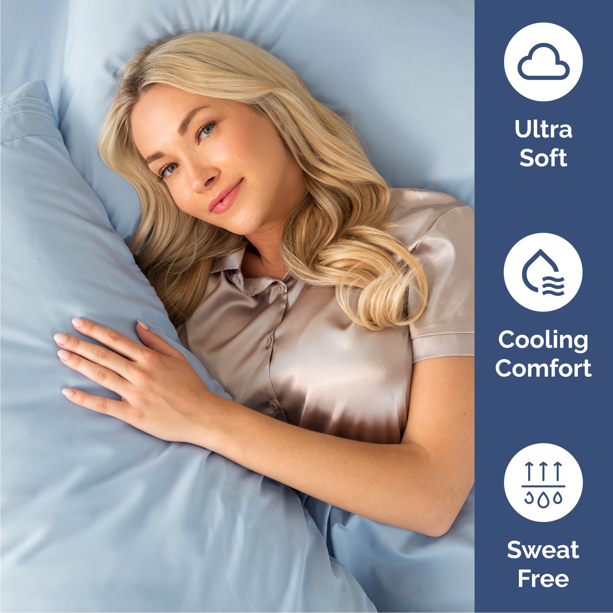 Queen Size 4 Piece Sheet Set - Comfy Breathable & Cooling Sheets - Hotel Luxury Bed Sheets for Women & Men - Deep Pockets, Easy-Fit, Extra Soft & Wrinkle Free Sheets - Sky Blue Oeko-Tex Bed Sheet Set 🍁 All In One Marketplace Canada