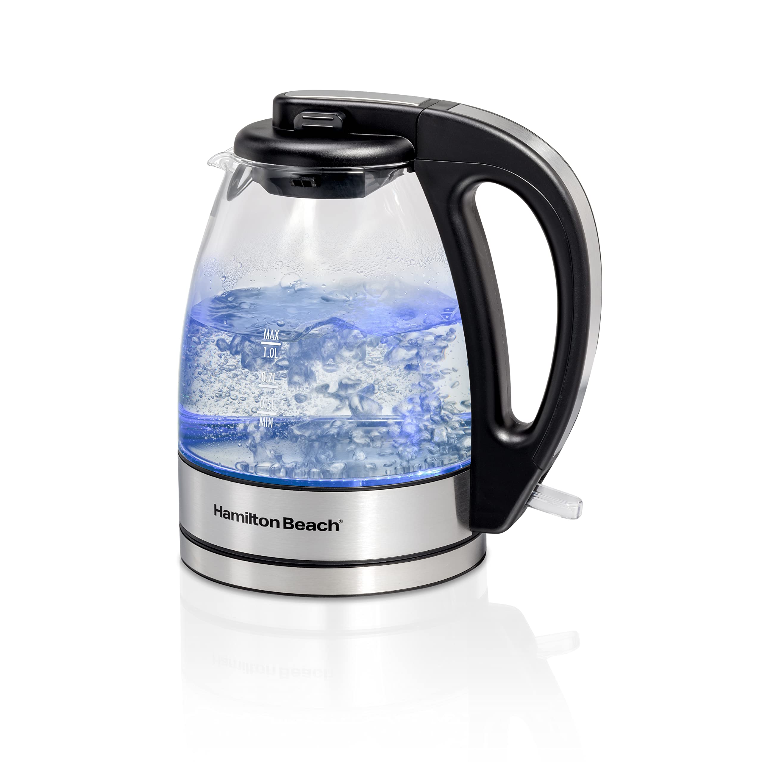 Hamilton Beach Glass Electric Kettle, 1 L, 1500W Fast Boiling Water Boiler, Cordless, Soft Blue LED Light, Auto Shutoff & Boil-Dry Protection, BPA-Free, Compact Size (40930JC) 🍁 All In One Marketplace Canada