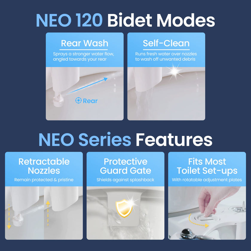 LUXE Bidet NEO 120 - Single Nozzle, Self-Cleaning, Non-Electric Bidet Attachment for Toilet Seat, Adjustable Water Pressure, Rear Wash (White) 🍁 All In One Marketplace Canada