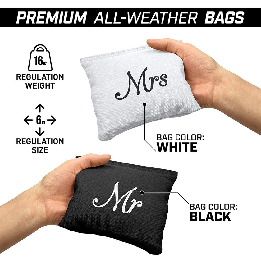 GoSports Wedding Theme Cornhole Bag Set - Includes 4 Black Mr Bags and 4 White Mrs Bags 🍁 All In One Marketplace Canada