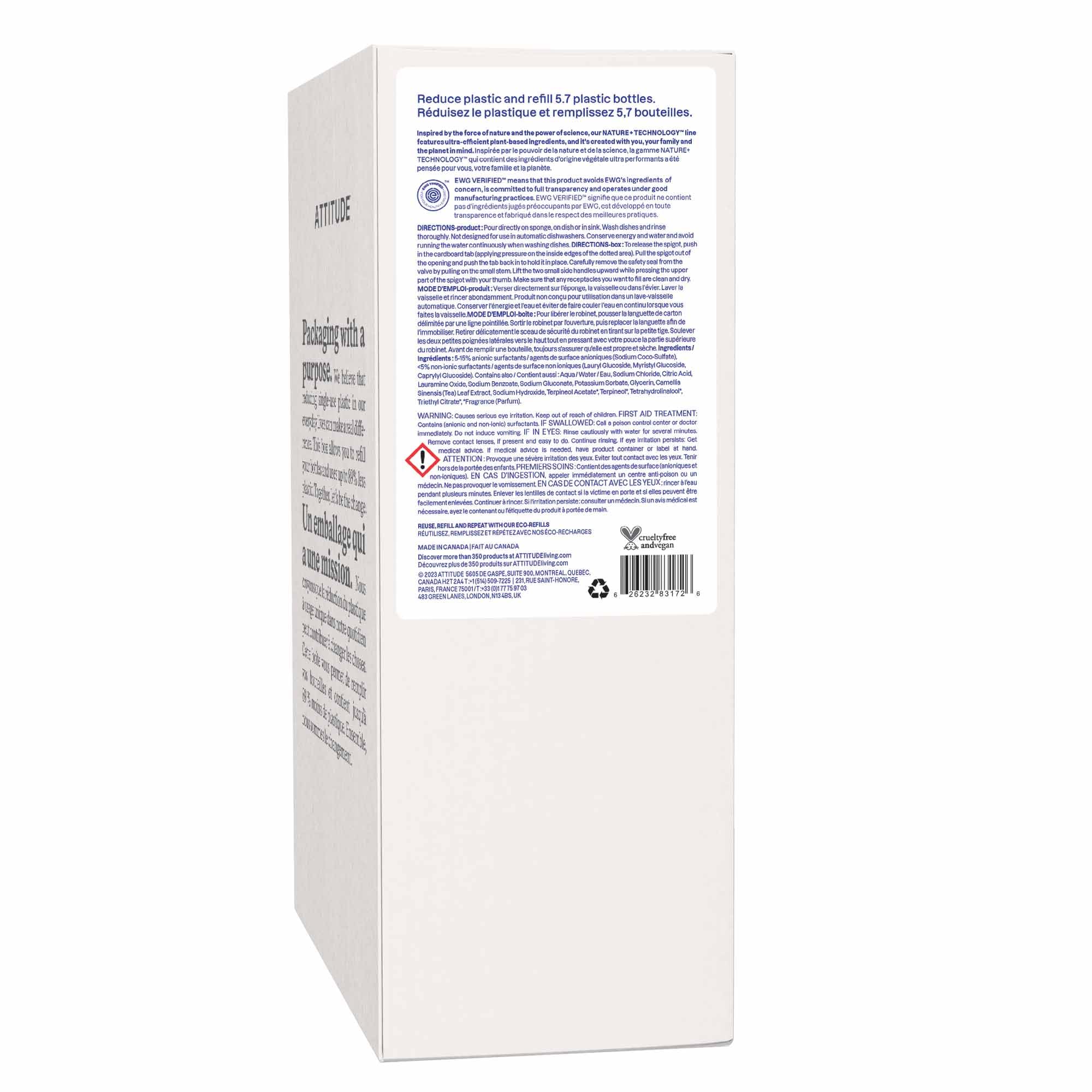 ATTITUDE Dish Soap Refill, EWG Verified, Plant-Based & Vegan Dishwashing Liquid, Naturally Derived, Made in Canada, Citrus Zest Scent, 4 Liters 🍁 All In One Marketplace Canada