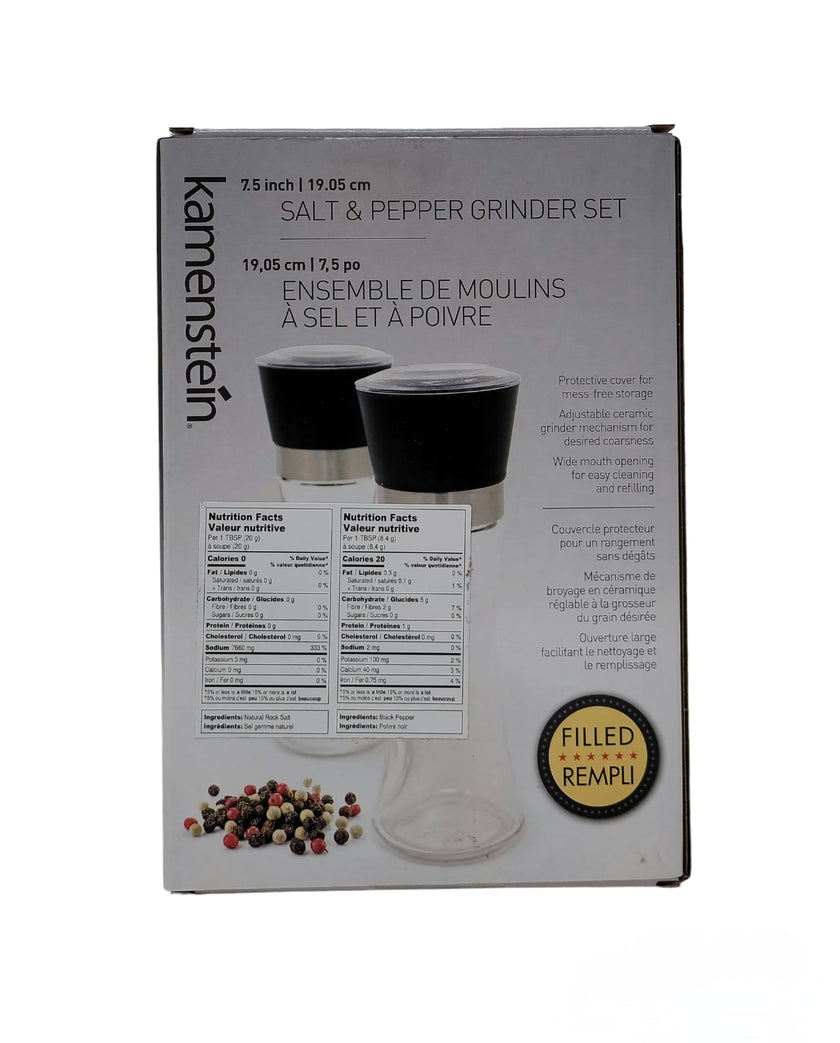 Kamensteín - Salt & Pepper Grinder Set, Includes Black Peppercorns and Pink Himalayan Salt (7.5inch) 🍁 All In One Marketplace Canada