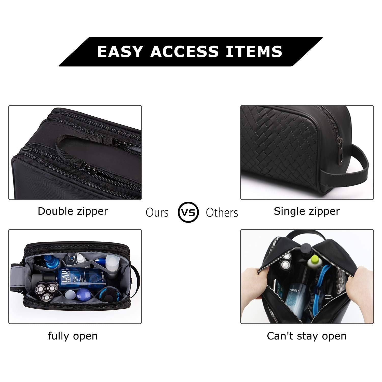BAGSMART Toiletry Bag for Men, Travel Toiletry Organizer Dopp Kit Water-resistant Shaving Bag for Toiletries Accessories, Door Room Essentials, Black-medium 🍁 All In One Marketplace Canada