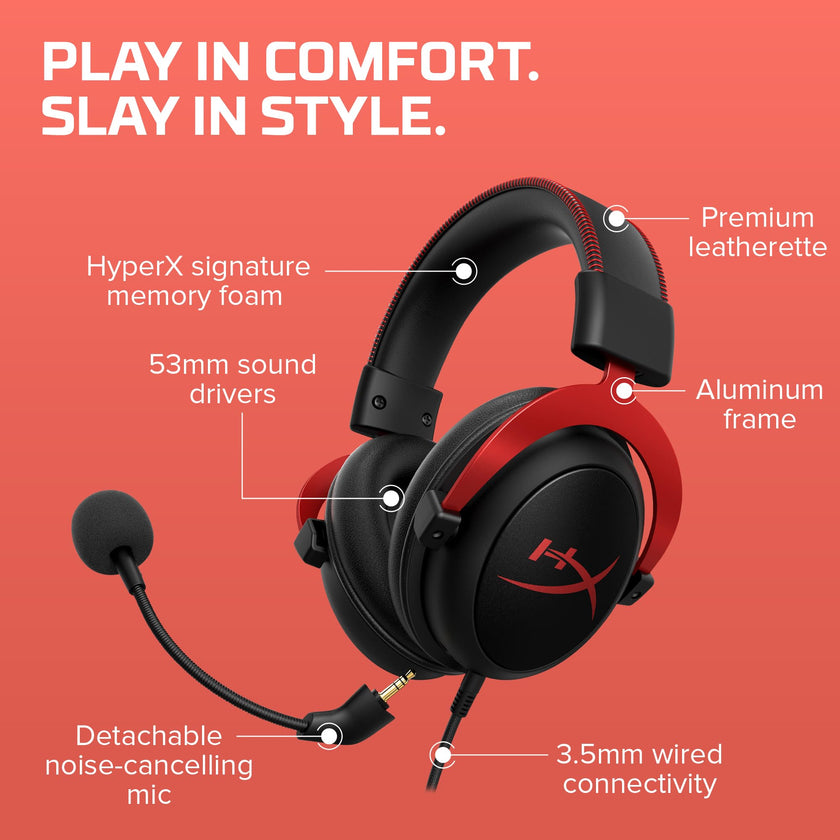 HyperX Cloud II - Gaming Headset, 7.1 Surround Sound, Memory Foam Ear Pads, Durable Aluminum Frame, Detachable Microphone, Works with PC, PS5, PS4, Xbox Series X|S, Xbox One – Red 🍁 All In One Marketplace Canada