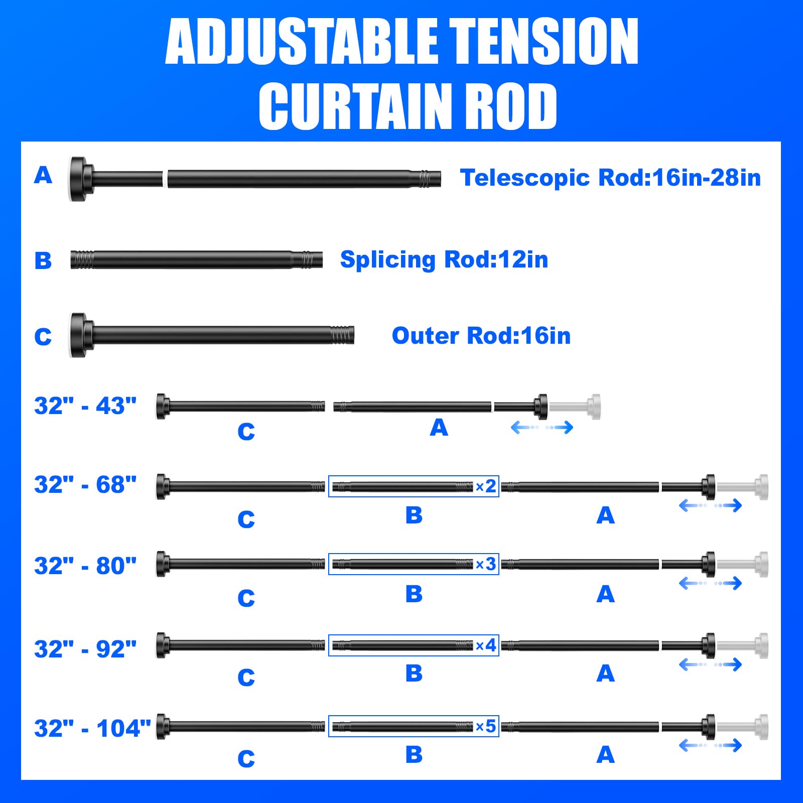 Ausemku Shower Curtain Rod Tension - 32-80 Inch Never Rust Non-Slip Spring Tension Curtain Rod No Drilling Stainless Steel Curtain Rod Use Bathroom Kitchen（Black） 🍁 All In One Marketplace Canada