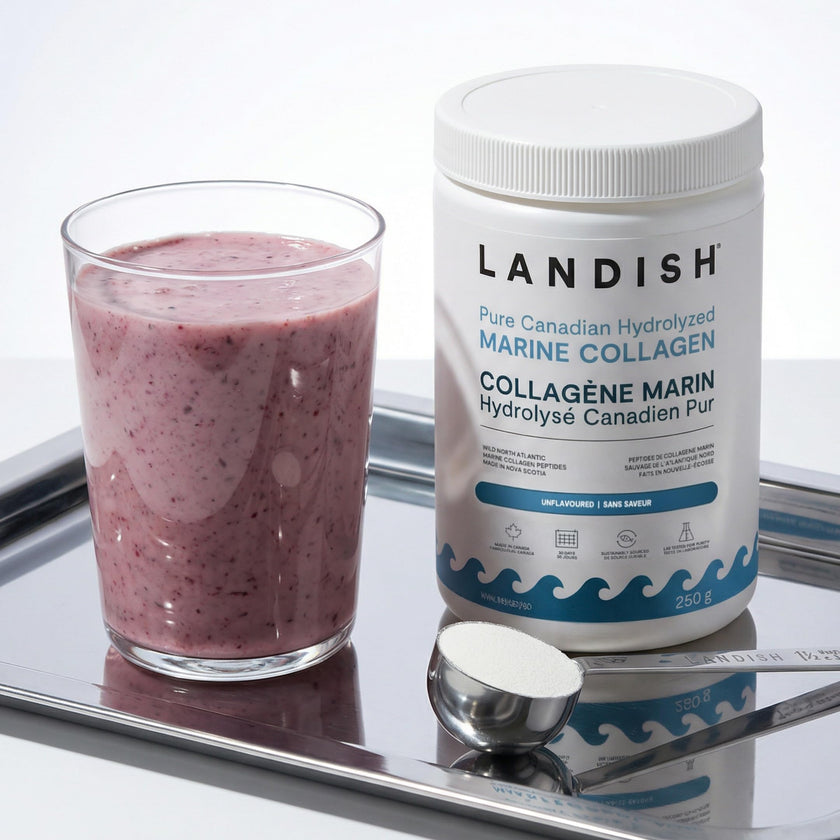 Landish Pure Canadian Marine Collagen Peptides Powder - Whole-Body Benefits & Joint Support, For Women & Men - Hydrolyzed, Unflavoured, Ultra-Pure Protein Supplement - Fully Dissolves, 0 Carb & Sugar - Made in Canada - 250 g (30-Day Supply)