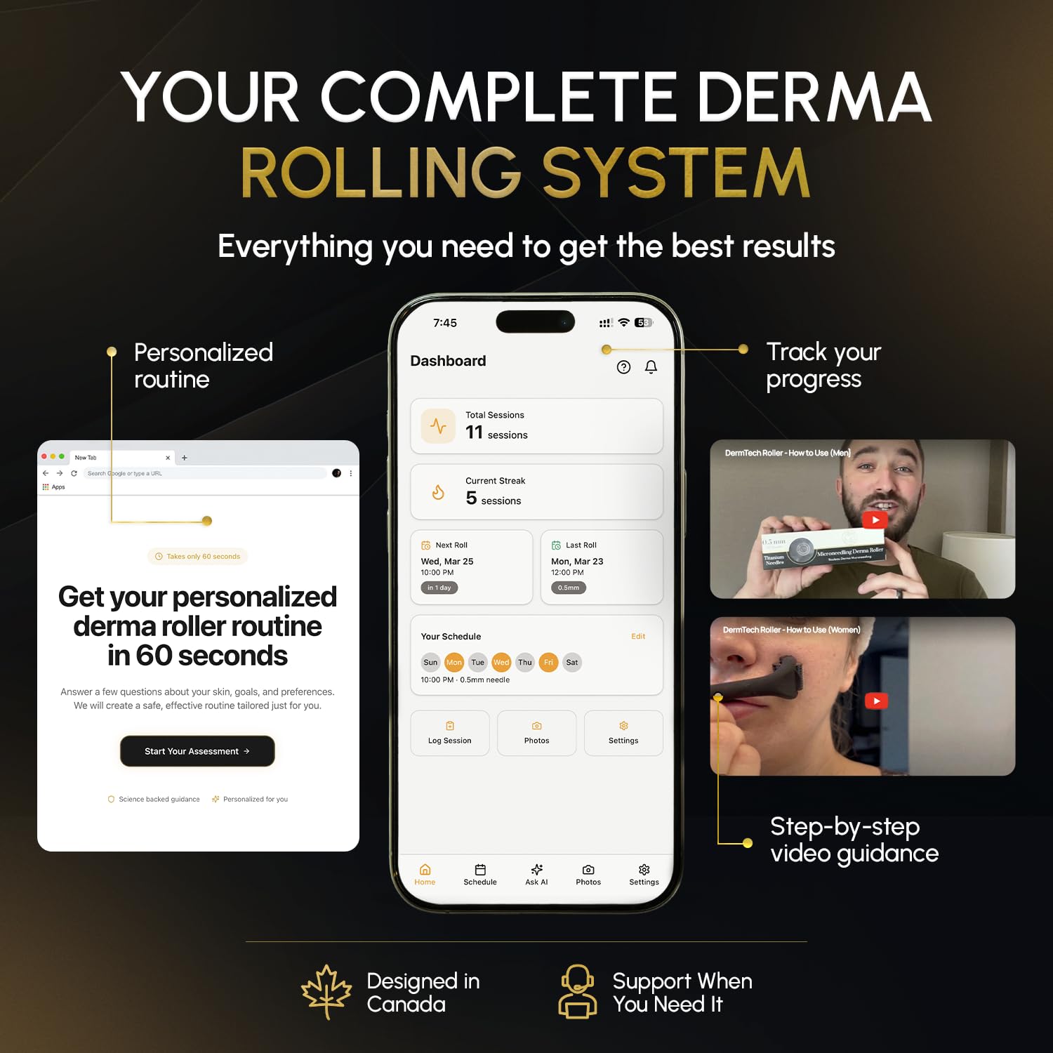 Derma Microneedling Roller - 1.5mm Titanium Needles - Designed in Canada - for Men and Women - Storage Case Included (Matte Black) 🍁 All In One Marketplace Canada