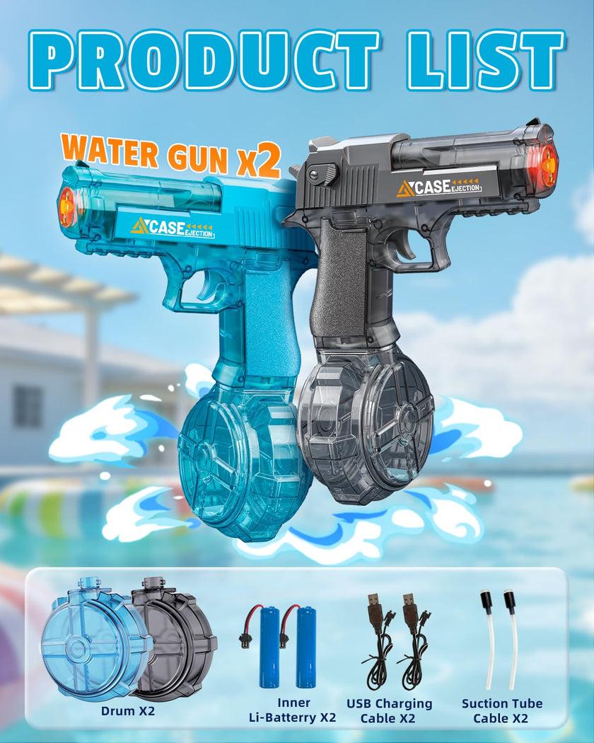 2 Pack Electric Water Gun for Kids Adults,Automatic Squirt Gun with LED Lights,High Capacity Leak-Proof Water Tank,Powerful Continuous Firing Water Blaster for Summer Outdoor Toys (Blue+Black) 🍁 All In One Marketplace Canada
