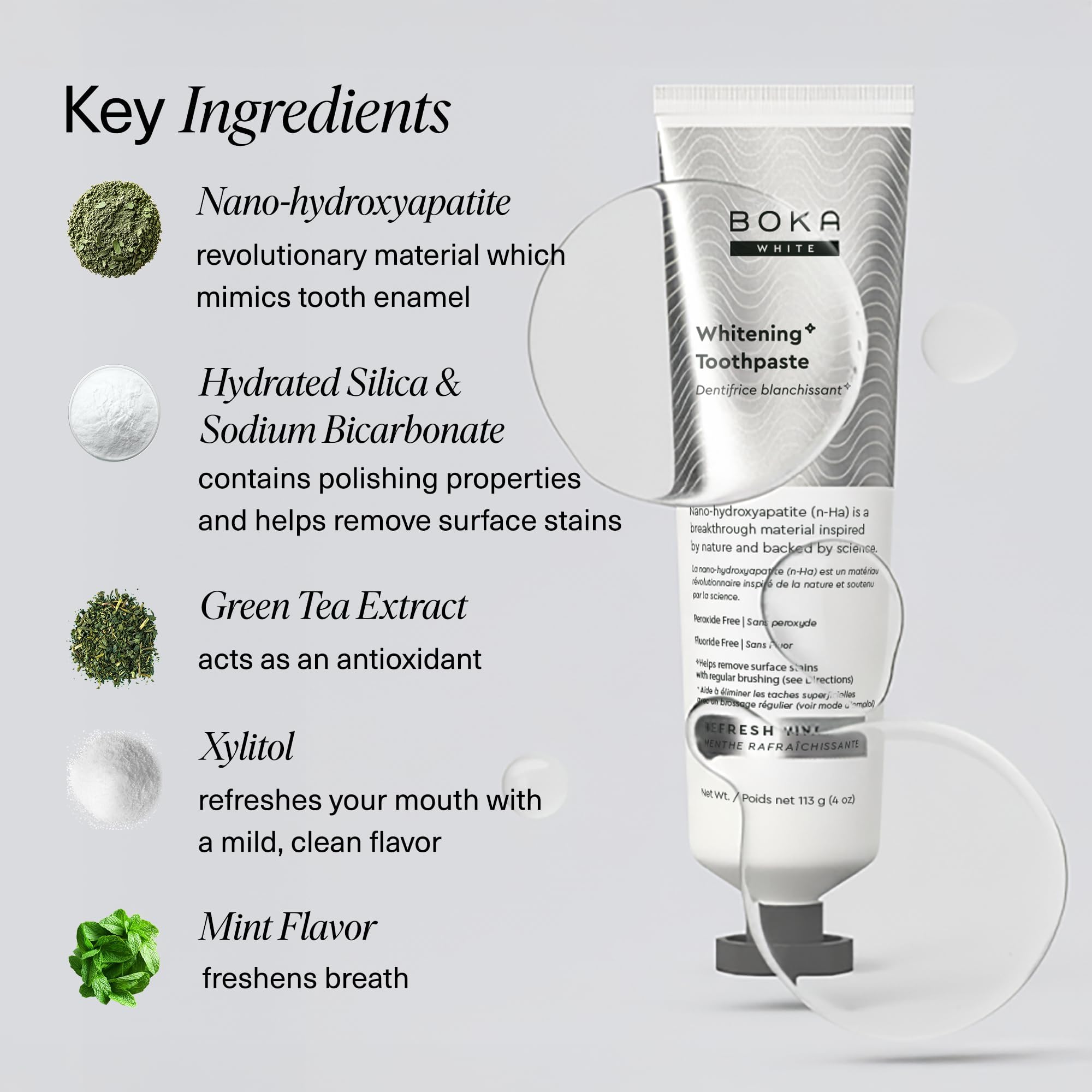 Boka Fluoride Free Toothpaste, Nano Hydroxyapatite Toothpaste, Appropriate for Sensitive Teeth, for Adult, Kids Oral Care - Whitening * Refresh Mint, 4 Fl Oz (113g) 1Pk 🍁 All In One Marketplace Canada