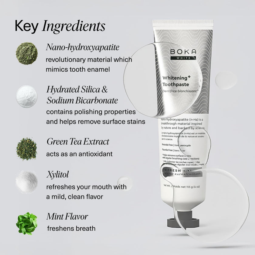Boka Fluoride Free Toothpaste, Nano Hydroxyapatite Toothpaste, Appropriate for Sensitive Teeth, for Adult, Kids Oral Care - Whitening * Refresh Mint, 4 Fl Oz (113g) 1Pk 🍁 All In One Marketplace Canada