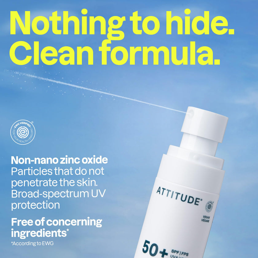 ATTITUDE Sensitive Skin Mineral Sunscreen Lightweight Lotion SPF 50, Broad Spectrum Zinc Oxide, EWG Verified, Mineral-Based, Non-Nano, Water-Resistant 80 Minutes, Non-Greasy for Face & Body, Vegan, Unscented, 80 grams 🍁 All In One Marketplace Canada