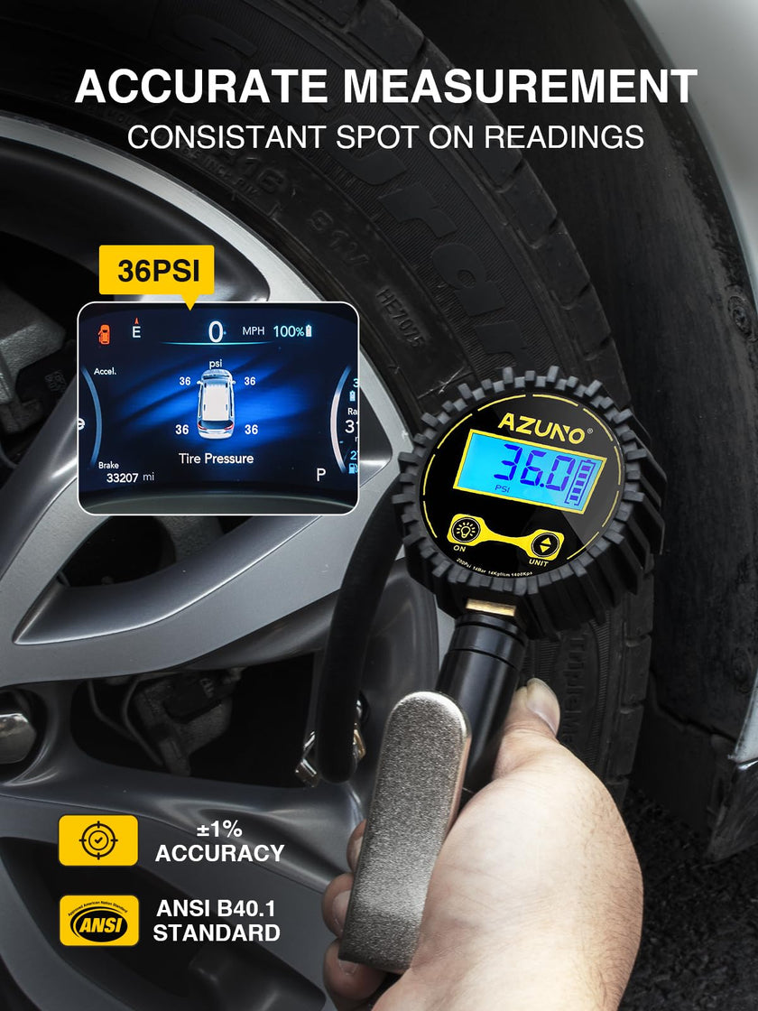AZUNO Digital Tire Inflator with Pressure Gauge, 200 PSI, Heavy Duty Air Compressor Accessories, w/Rubber Hose Lock on Air Chuck and Quick Connect Coupler (Standard) 🍁 All In One Marketplace Canada