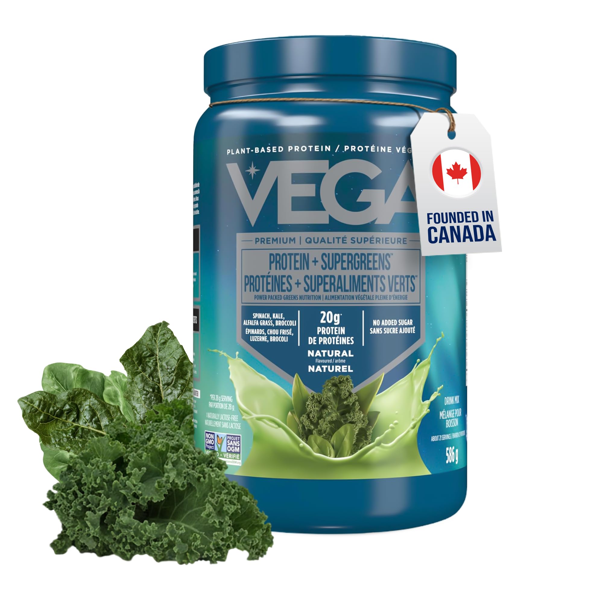 Vega Protein + Supergreens Vegan Plant Based Protein Powder – 20g Organic Pea Protein, Dairy-free, Healthy Breakfast Shake – Natural 21 Servings, 586 grams (Pack of 1) 🍁 All In One Marketplace Canada