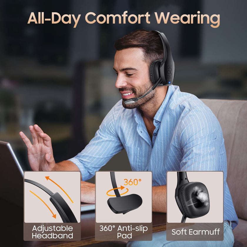 Bluetooth Headset with Microphone, Trucker Headset Bluetooth Wireless Noise Cancelling & Mute Button, 55 Hours Working Time Wireless On-Ear Headset 🍁 All In One Marketplace Canada