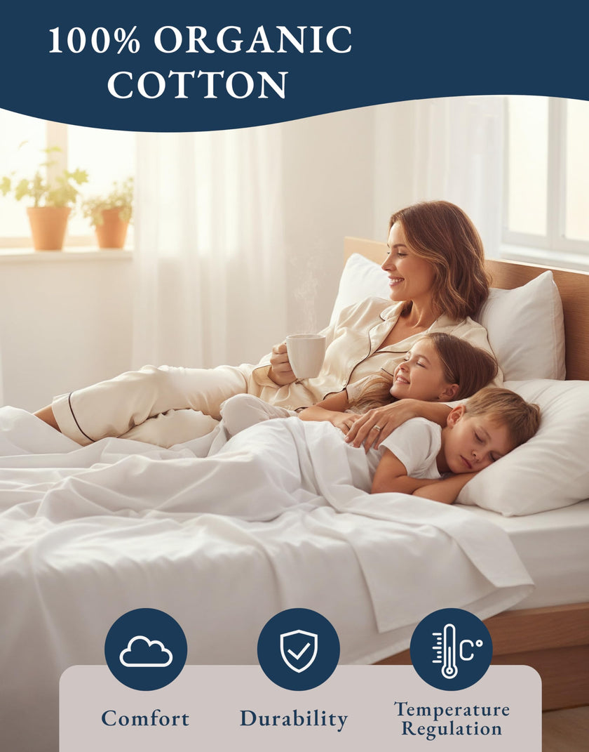 Lane Linen 100% Organic Cotton Queen Sheet Set, 4-Piece Percale Bed Sheets for Queen Bed - Soft, Breathable, Hypoallergenic, Deep Pocket Fits Mattress Up to 15