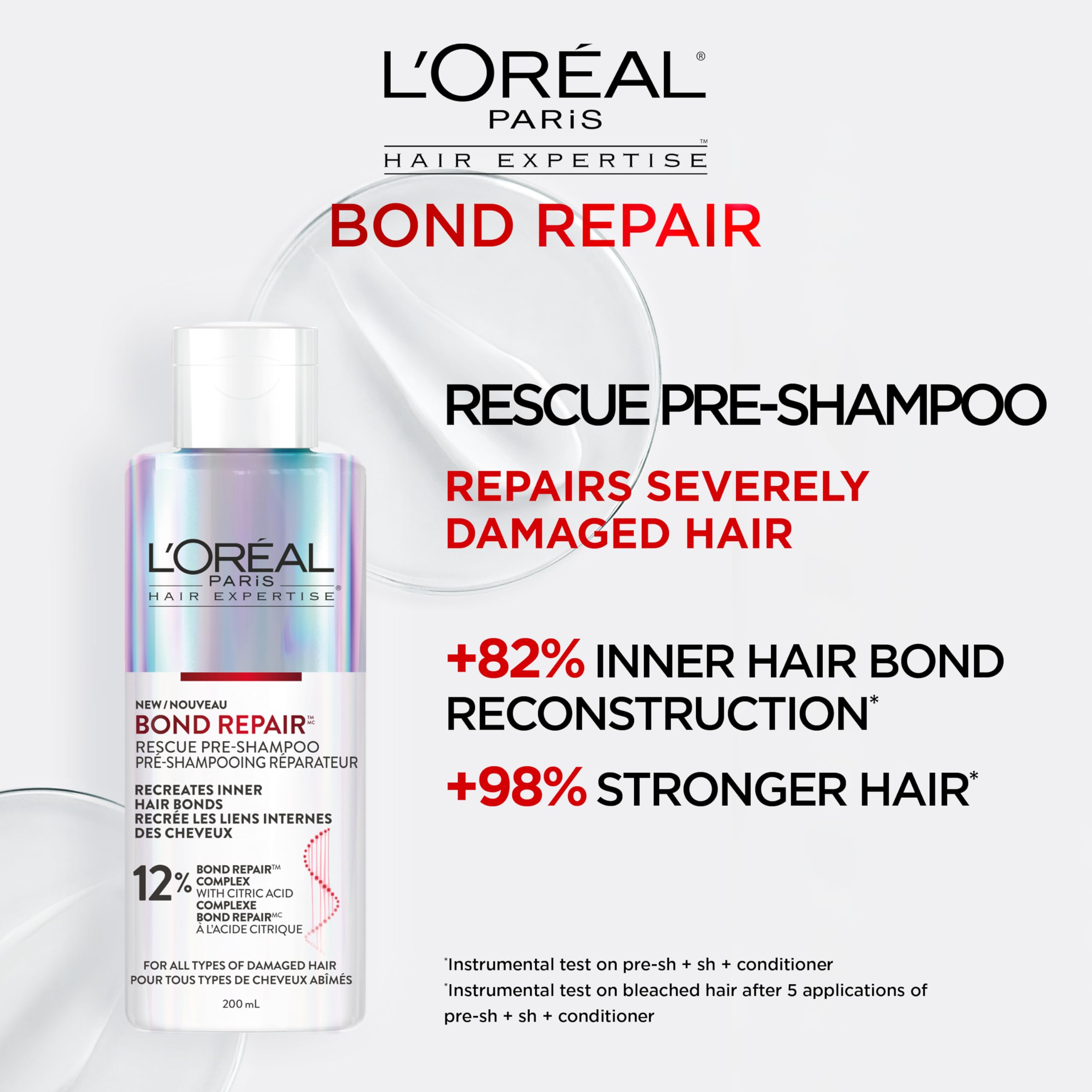 L'Oréal Paris Hair Expertise Bond Repair Shampoo and Conditioner Set with Hair Treatment, Citric Acid for Hair Breakage, 3x Pieces (Pre-Shampoo, Shampoo, Conditioner) 🍁 All In One Marketplace Canada