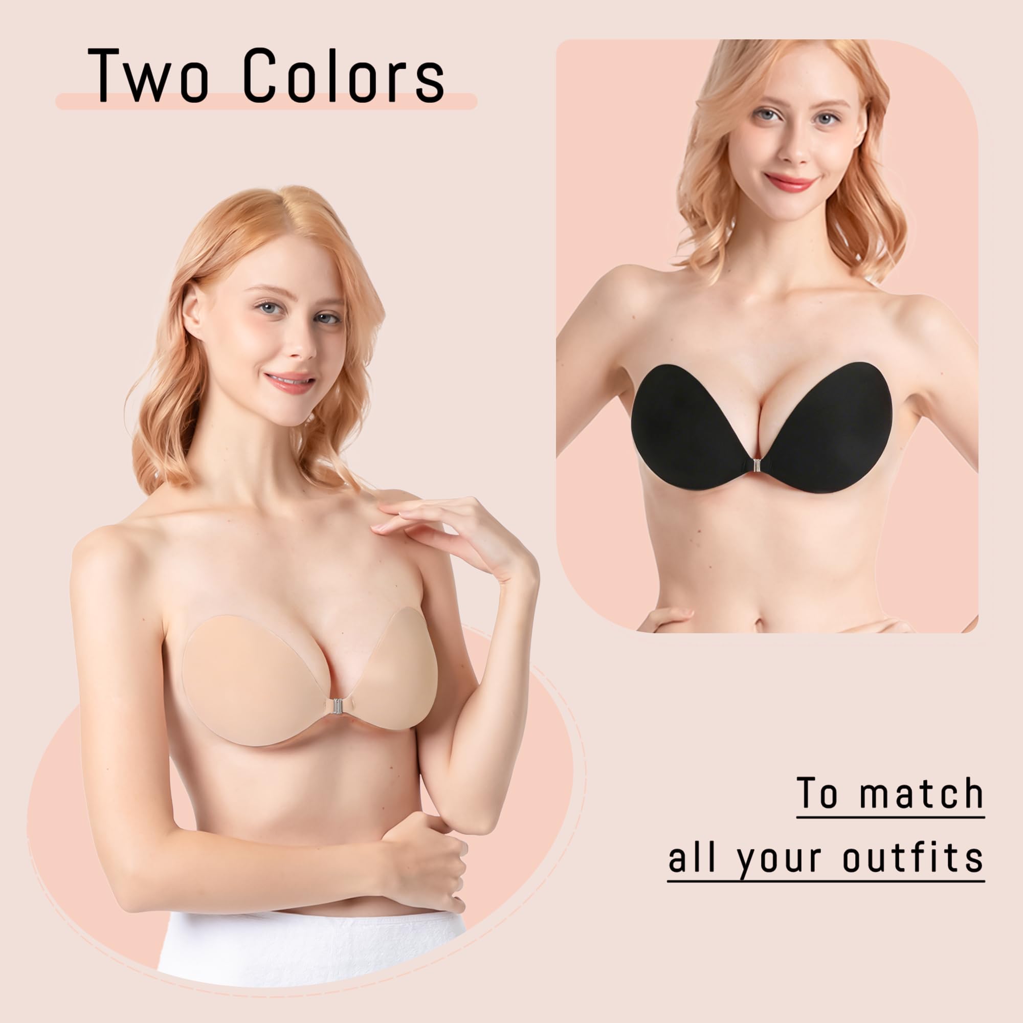 GKHWON Adhesive Bra Strapless Backless Invisible Push Up Sticky Bra with Silicone Nipple Covers Reusable Beige A 🍁 All In One Marketplace Canada