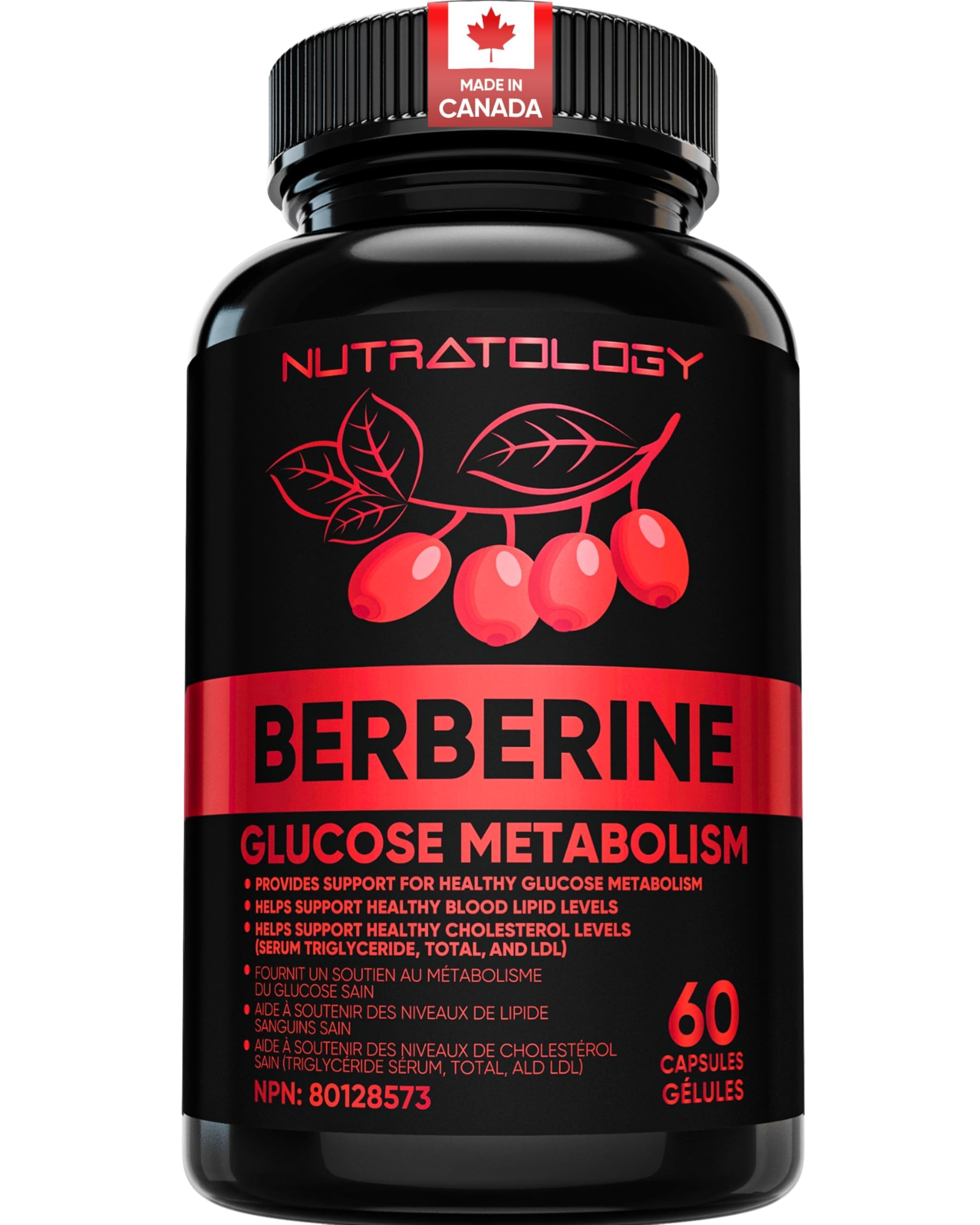 Nutratology® Berberine Supplement | Canadian-Made | Max Potency 500MG Per Capsule - Supports Glucose Metabolism & Healthy Blood Sugar Levels Through Efficient Metabolism Of Sugar & Fats - 60 Capsules 🍁 All In One Marketplace Canada