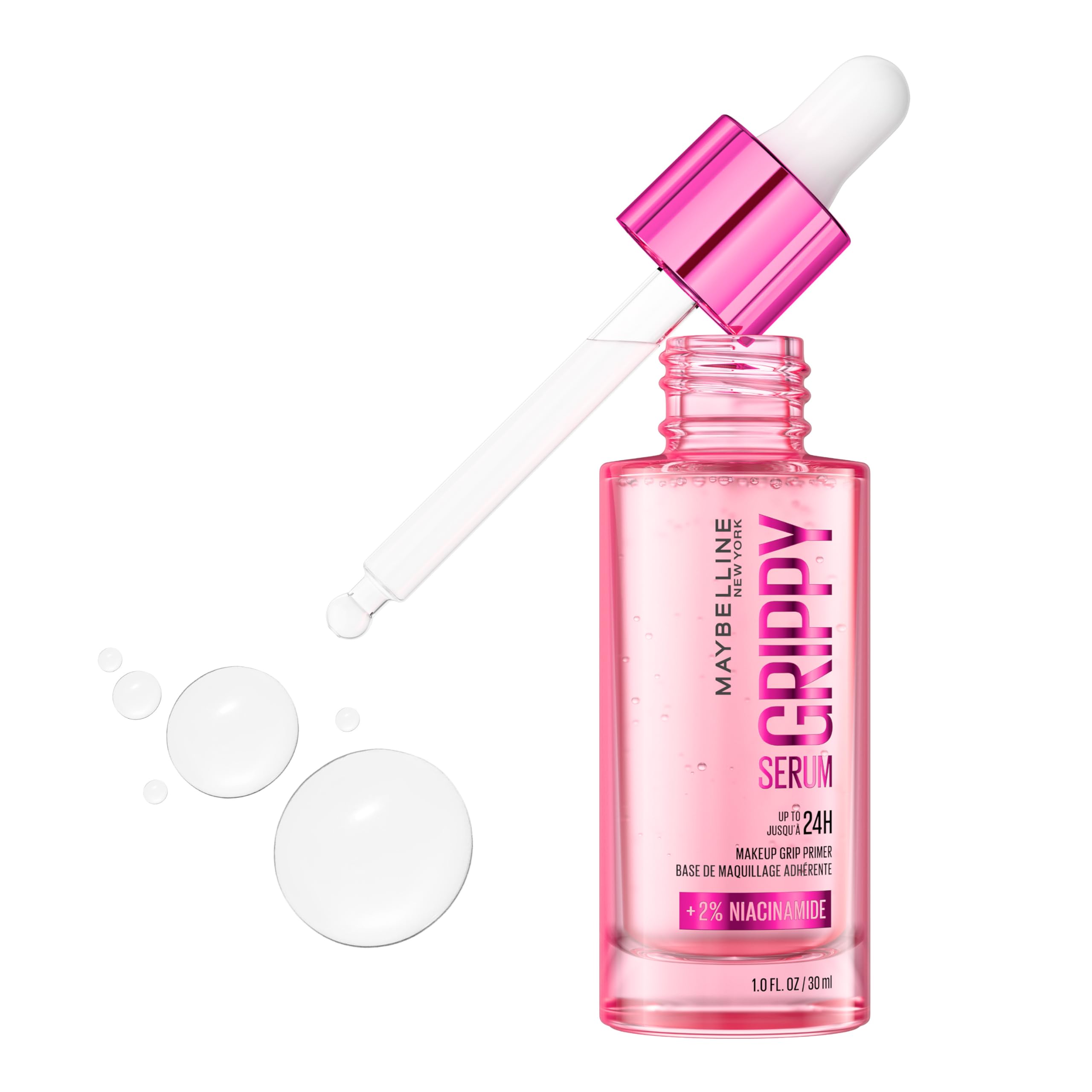 Maybelline Grippy Serum Primer, Hydrating Makeup Primer with 2% Niacinamide For Up To 24HR Make Up Wear, Glides Like Serum, Plumped Skin Look, Clear, 30 ml 🍁 All In One Marketplace Canada