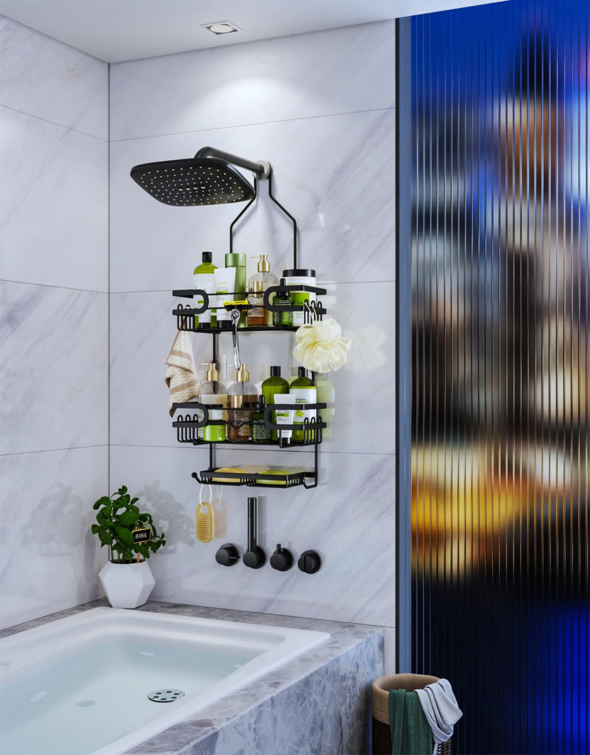HapiRm Shower Caddy Hanging - 3 Tier Over Shower Head Caddy, No Drilling Shower Organizer Hanging with 2 Soap Holder & 12 Hooks, Bathroom Shower Shelves for Shampoo, Soap 🍁 All In One Marketplace Canada