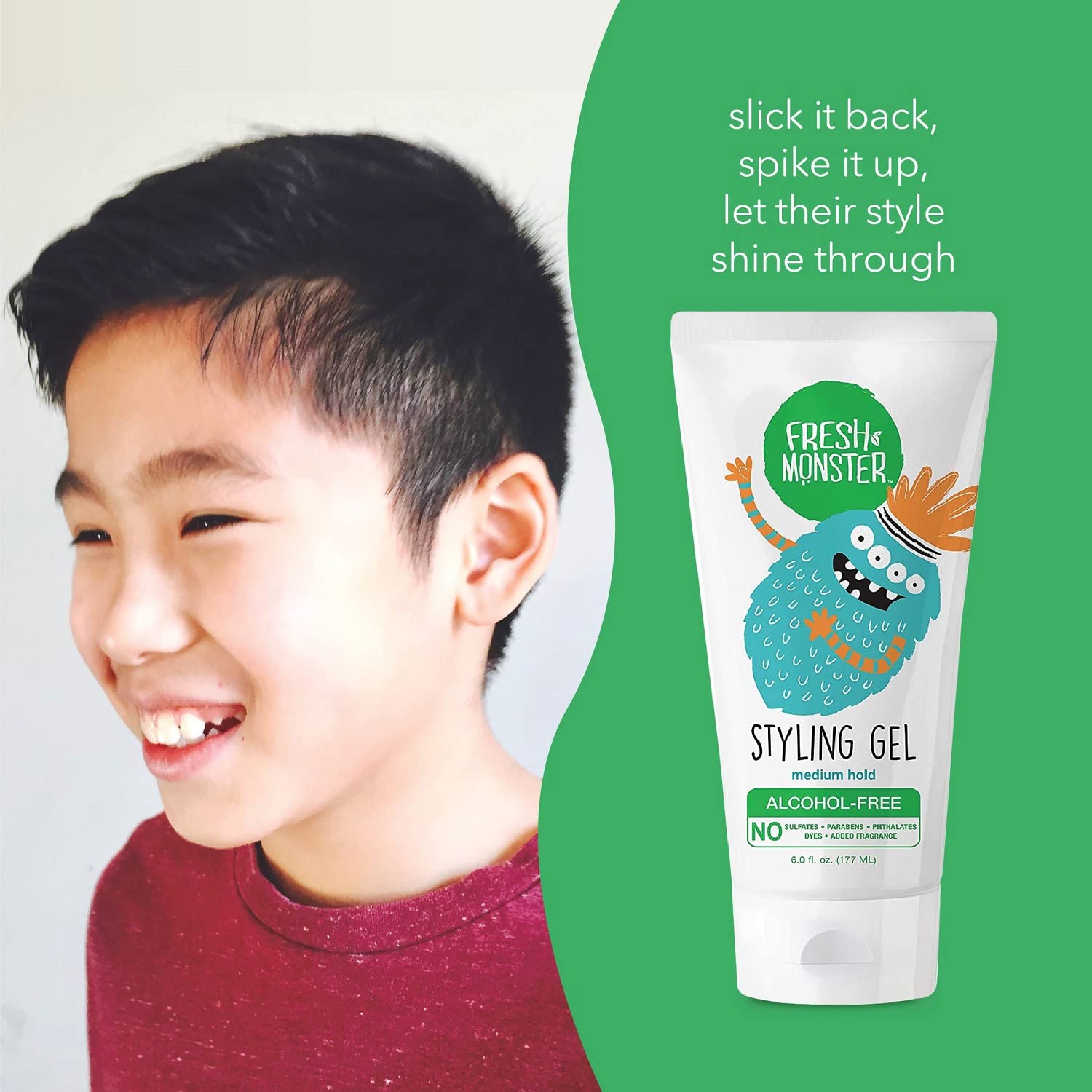 Fresh Monster Natural Hair Gel for Kids & Babies, Alcohol-Free, Toxin-Free, Flexible Medium Hold, 6.0oz 🍁 All In One Marketplace Canada