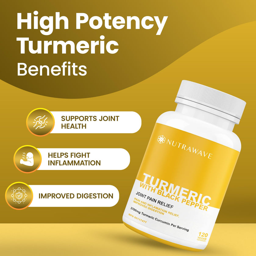 Nutrawave HIGH POTENCY TURMERIC CURCUMIN + BLACK PEPPER EXTRACT – Powerful 3700mg per Serving (2 capsules), Source of Anti-Inflammatory and Antioxidants. Joint Pain Relief, Improved Liver Function. Non-GMO, Vegan, Gluten Free. Zero Additives, Easy to Swal