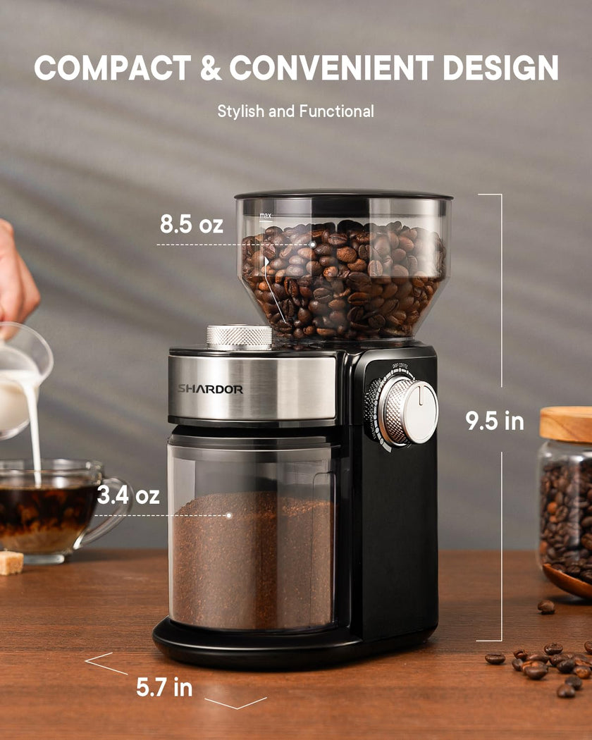 SHARDOR Electric Burr Coffee Grinder 2.0, Automatic Coffee Bean Grinder with 16 Precise Grind Setting, Adjustable Flat Burr Mill for French Press, Drip Coffee and Espresso, 2-14 Cup, Black 🍁 All In One Marketplace Canada