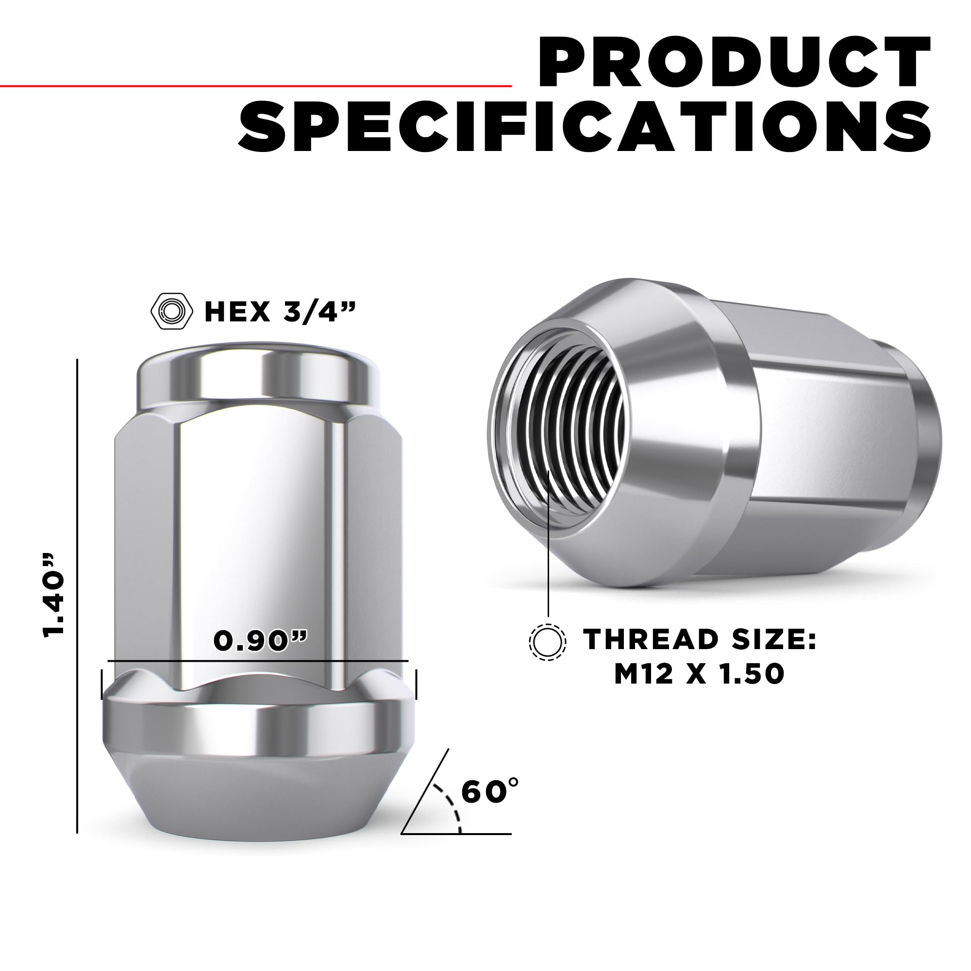 White Knight M12x1.50 Solid Piece Bulge Acorn Lug Nuts (NO Cap) for Select Aftermarket & Factory Wheels, EZ to Install, Durable Carbon Steel, Stylish Triple Layer Chrome Finish - 1907S-20AM (20 Pack) 🍁 All In One Marketplace Canada