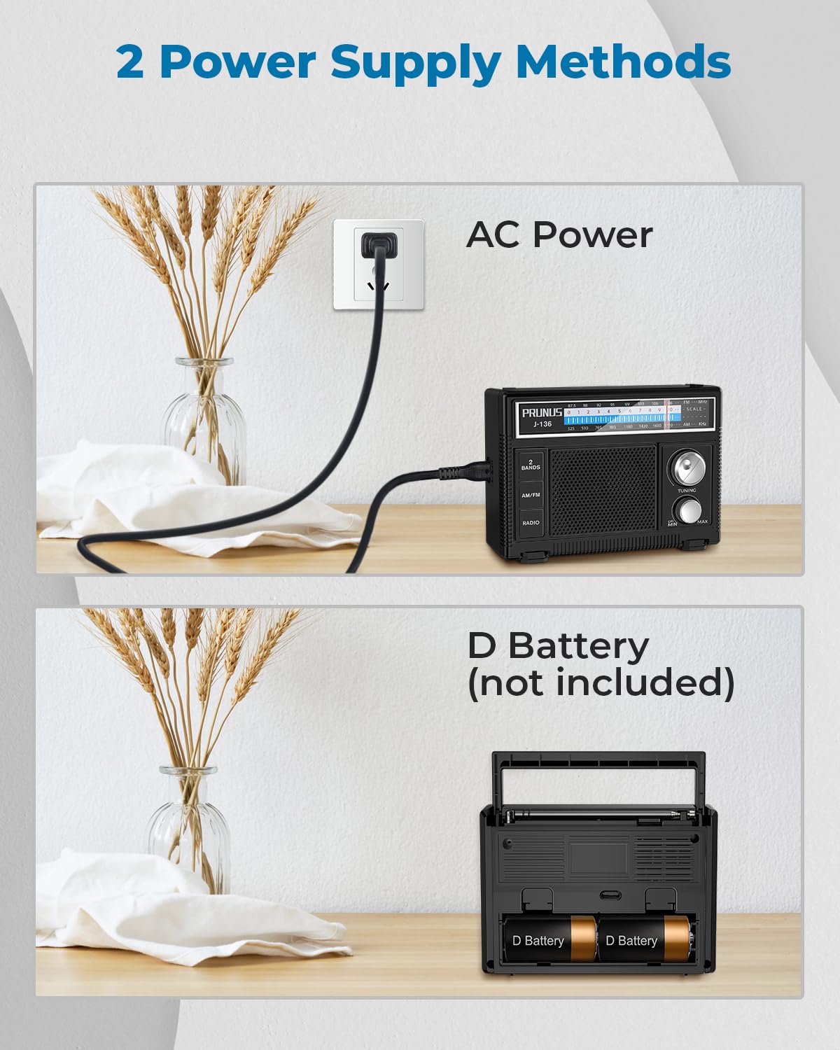 PRUNUS Portable Radio AM FM, Transistor Radio Battery Operated and Plug in Wall,Loud Speaker Support AUX in and Micphone in, Small Radios Portable AM FM J-136 🍁 All In One Marketplace Canada