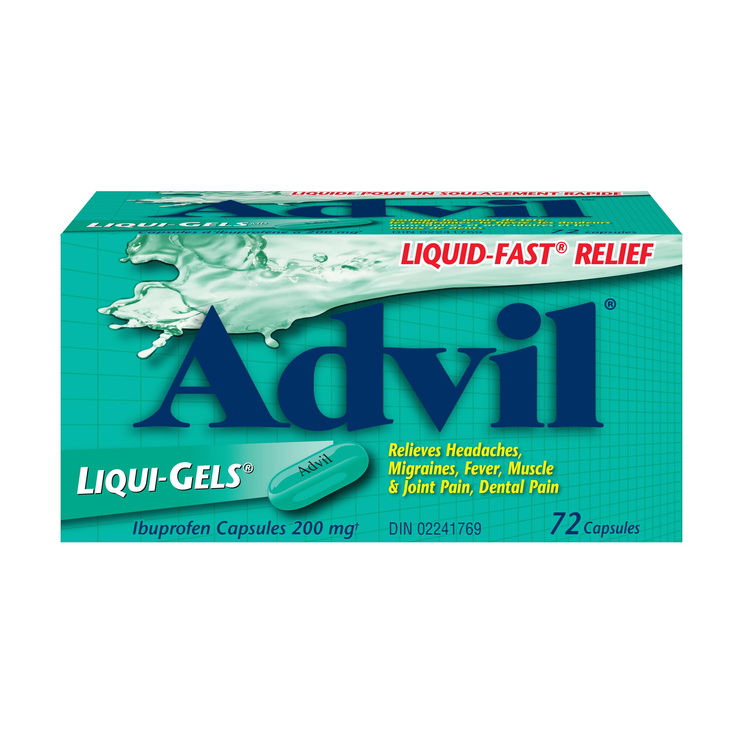 Advil Regular Strength Ibuprofen Pain Relief Liquid-Gels, Fast Acting Pain Relief for Migraine, Arthritis, Back, Neck, Joint, and Muscle Relief, 200mg (72 Count) 🍁 All In One Marketplace Canada