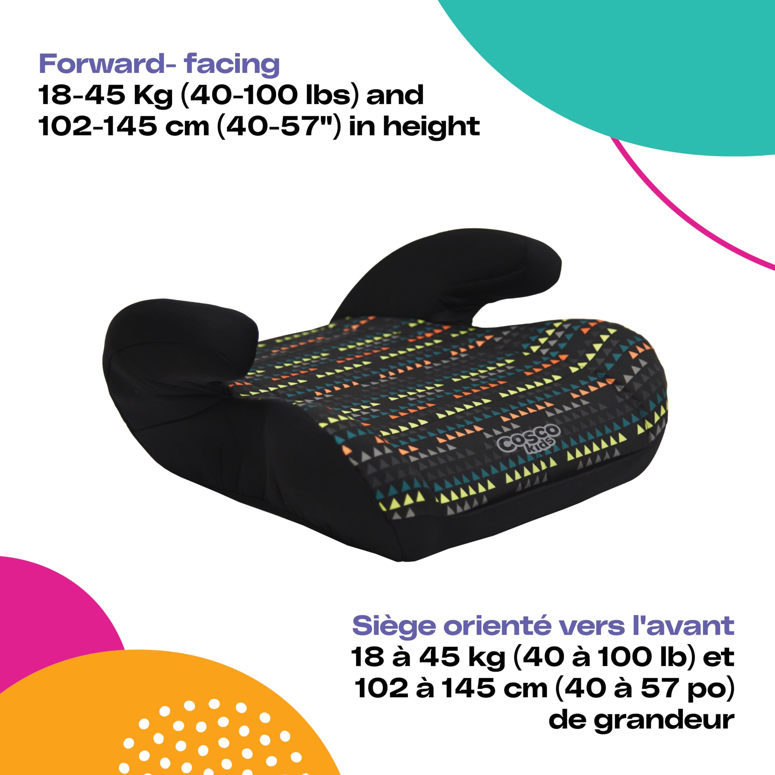 Cosco Kids Topside Lightweight Backless Belt-Positioning Booster Car Seat, Washable Cover, Diamond Daze 🍁 All In One Marketplace Canada