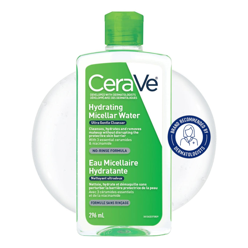 Cerave Micellar Water Hydrating Facial Cleanser and Eye Makeup Remover with Essential Ceramides, Hyaluronic Acid and Niacinamde (Vitamin B3), Fragrance Free & Non-irritating, 296ml 🍁 All In One Marketplace Canada