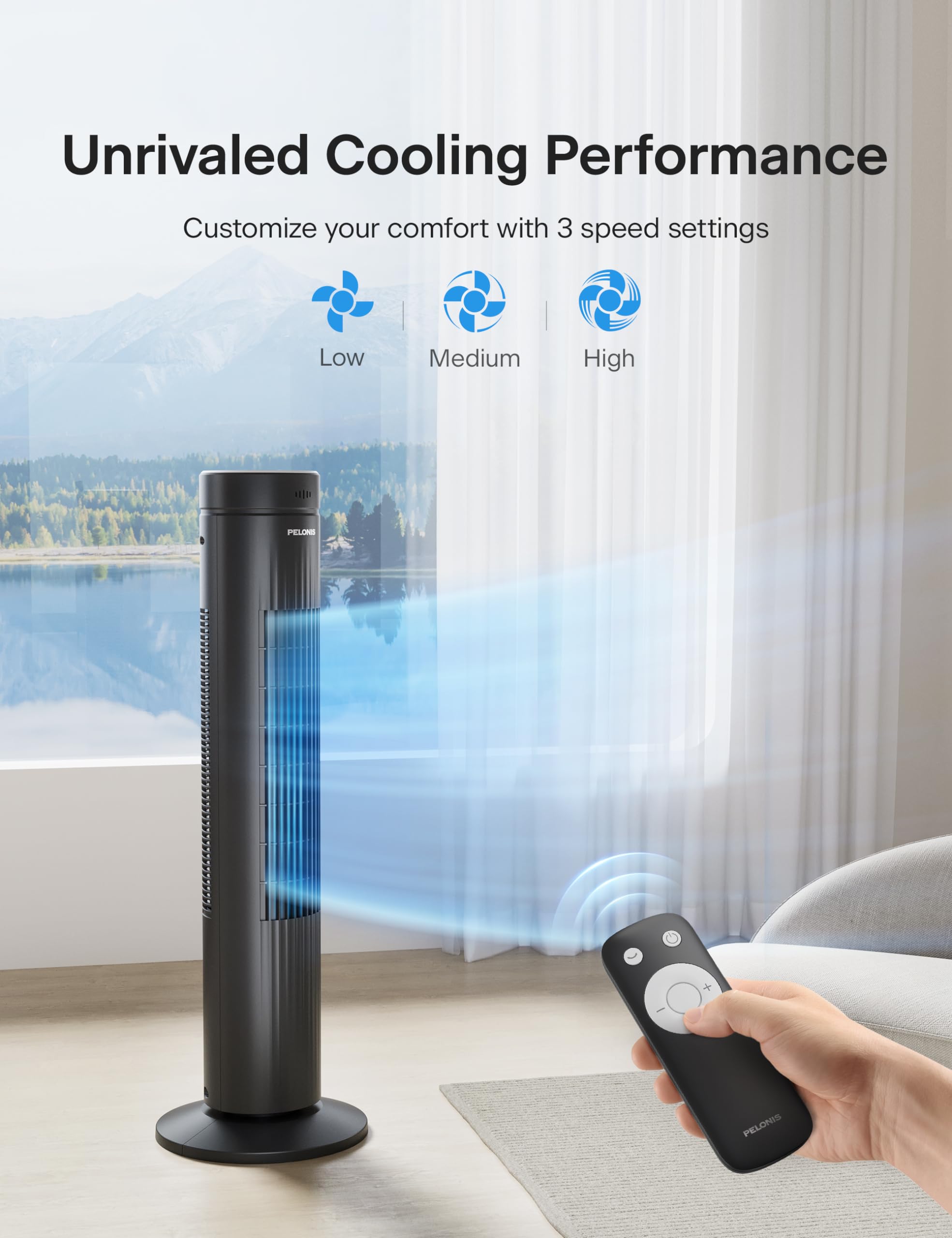 Pelonis 30-Inch Oscillating Tower Fan for Bedroom – Quiet 3-Speed Fan with Remote Control, 7-Hour Timer, 37dB Ultra-Quiet Operation – ETL Certified, Black 🍁 All In One Marketplace Canada