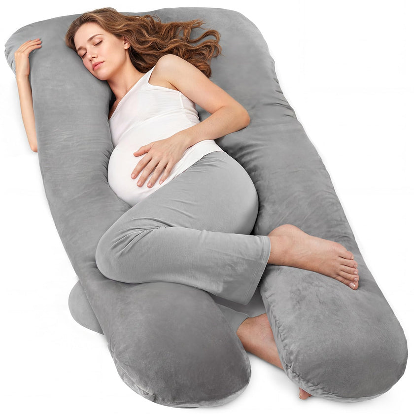 Nuliie Pregnancy Pillow for Sleeping, U Shaped Full Body Pillow Pregnancy Pillows, Maternity Pillow Support for Back, HIPS, Legs for Pregnant Women, with Washable Velvet Cover (Grey) 🍁 All In One Marketplace Canada