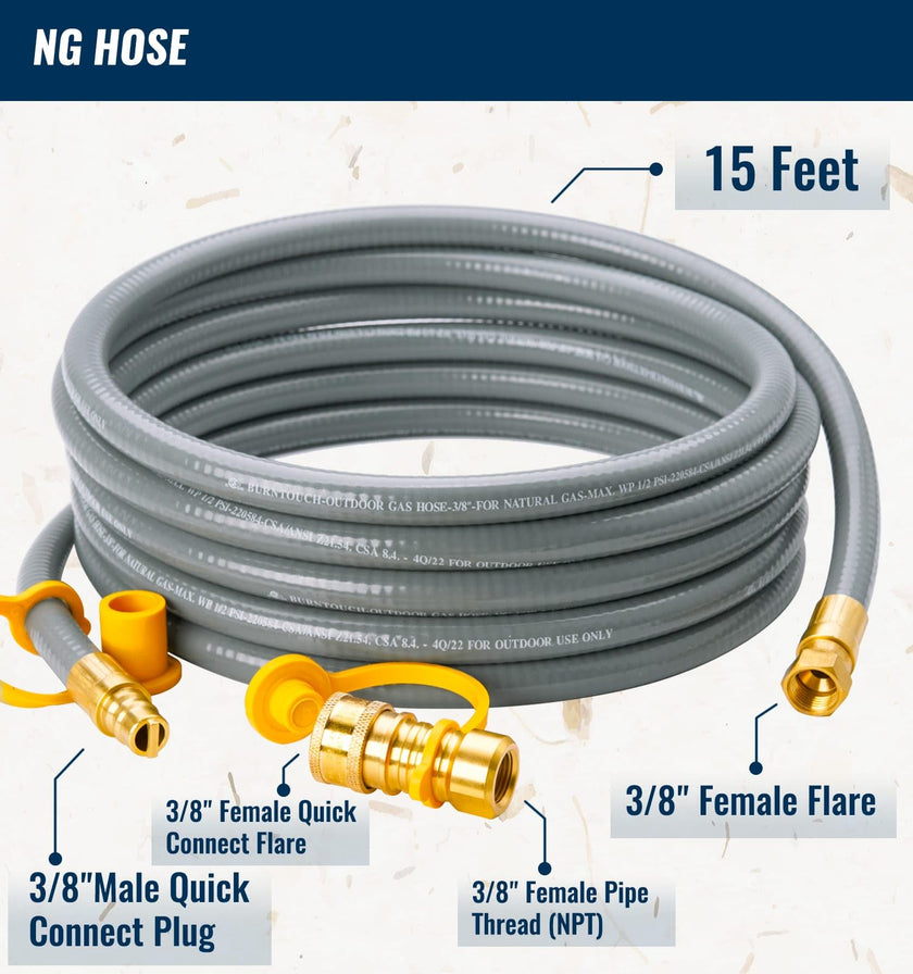CALPOSE 15 Feet 3/8 inch ID Natural Gas Grill Hose with Quick Connect Fittings, Natural Gas Line for Grill, Pizza Oven, Heater and More Low Pressure Appliance 🍁 All In One Marketplace Canada