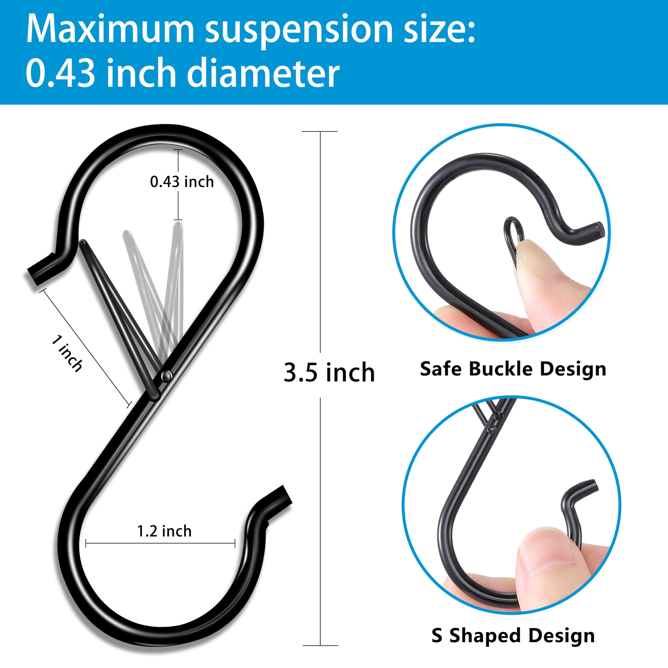 17 Pcs S Hooks for Hanging, Heavy Duty S Shaped Hooks Black, Kitchen Hooks, Closet Rod S Hanger Hooks for Plants, Pots, Towels and Bags, with Safety Buckle Design, 3.5 Inch 🍁 All In One Marketplace Canada