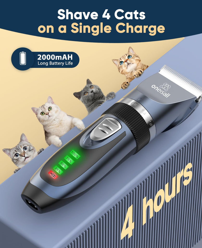 oneisall Quiet Cat Clippers for Matted & Long Hair, 2-Speed Cordless Pet Shaver Grooming Kit for Cats, Small Dogs & Animals (Blue) 🍁 All In One Marketplace Canada