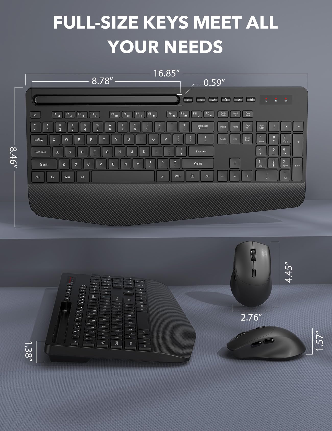 Wireless Keyboard and Mouse Combo - Full-Sized Ergonomic Keyboard with Wrist Rest, Phone Holder, Silent 2.4GHz Cordless Keyboard Mouse for Computer, Laptop, PC, Mac, Windows (Black, 1 Pack) 🍁 All In One Marketplace Canada